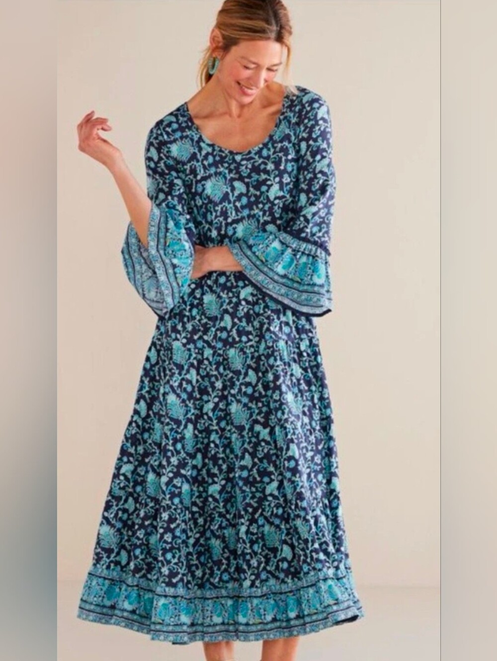 Soft Surroundings Navy Floral A-Line Dress, Size Petite Large